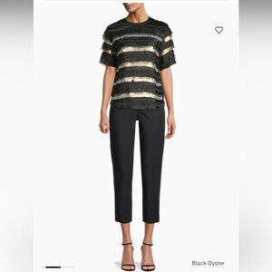 Frances Valentine Laine Black & Gold Textured Mesh Sequin Top NYE Night Out